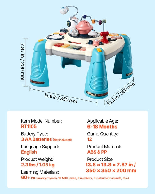 Baby Spacecraft Musical Table Toys for 1-3 Years Old, Learning