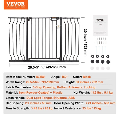 Baby Gate, 29.5in-51in Extra Wide, 30in High, Dog Gate for Stairs