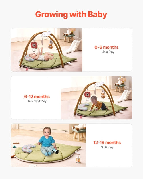 Baby Play Gym Mat, Baby Activity Mat with 6 Sensory Toys, Oversize