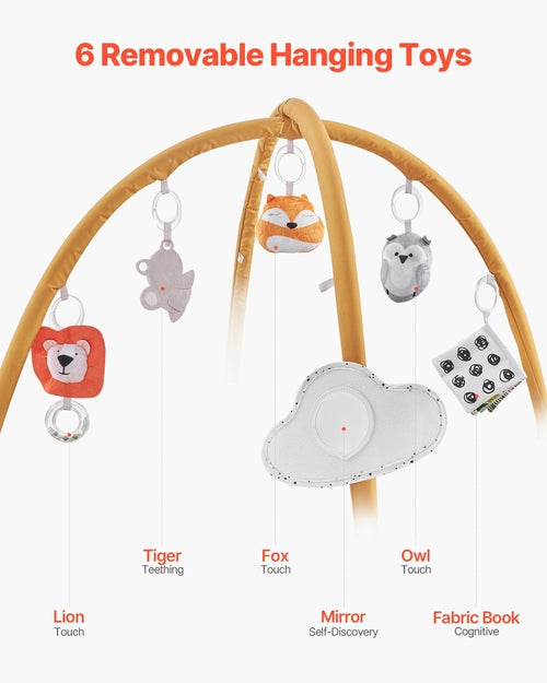 Baby Play Gym Mat, Baby Activity Mat with 6 Sensory Toys, Oversize