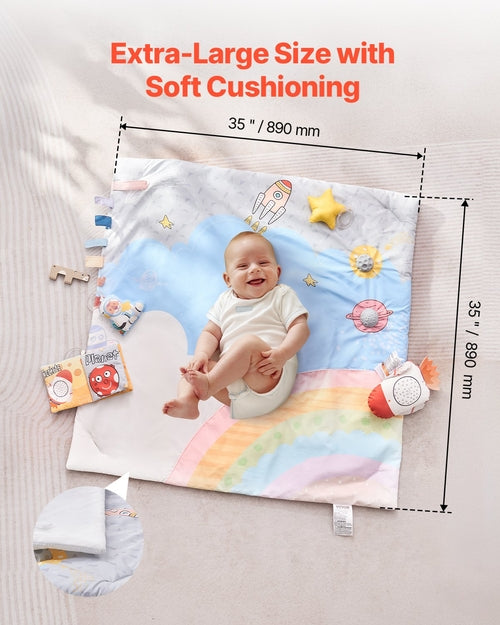 Baby Play Gym Mat, Tummy Time Mat with 6 Sensory Toys, Baby Activity