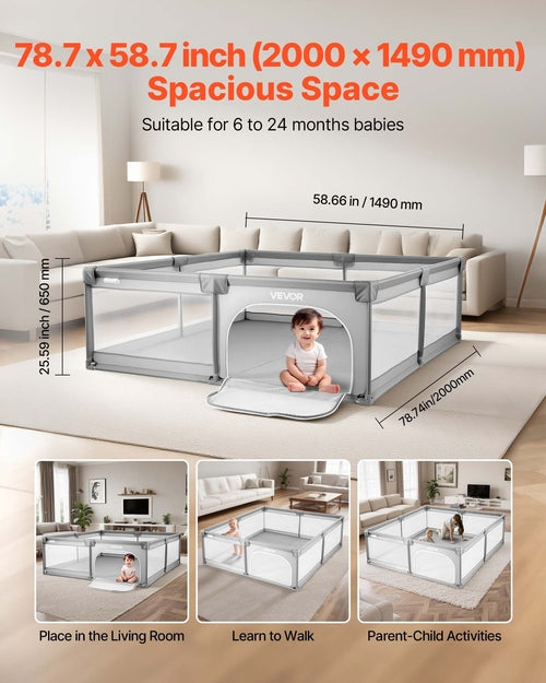 Baby Playpen, 2000 x 1490mm Large Toddlers Playpen, Indoor/Outdoor