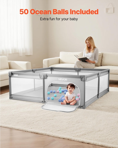 Baby Playpen, 2000 x 1490mm Large Toddlers Playpen, Indoor/Outdoor