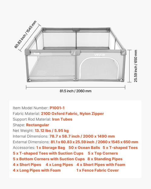Baby Playpen, 2000 x 1490mm Large Toddlers Playpen, Indoor/Outdoor
