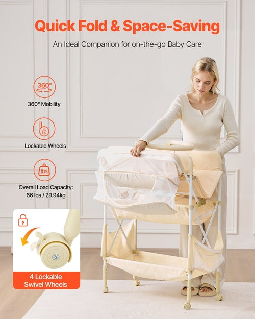 Baby Changing Table, Foldable Diaper Change Station with 2 Fabric